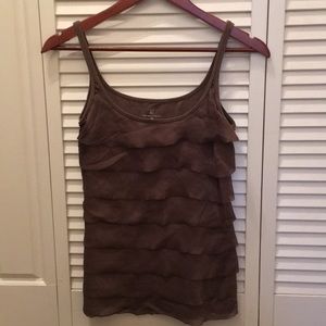 NY&Co brown ruffled stretch tank
